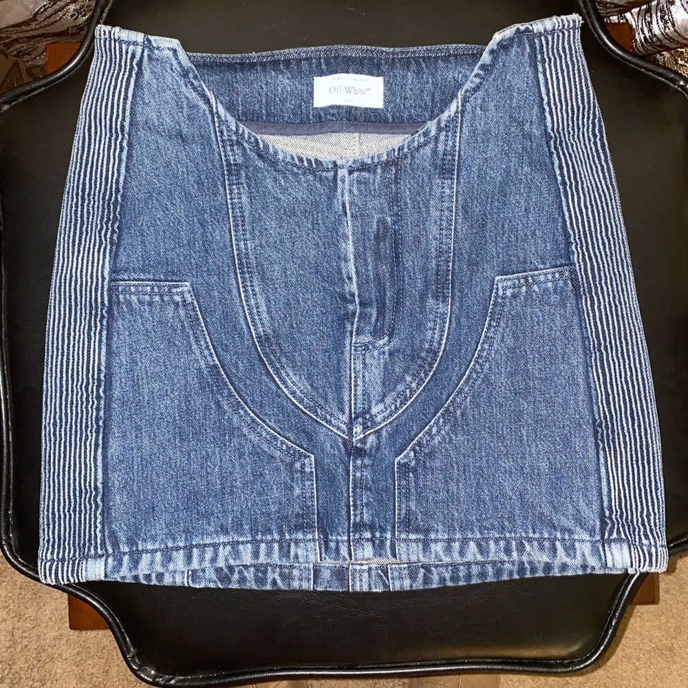 Off-White Blue Mini Skirt with Unique Denim Design